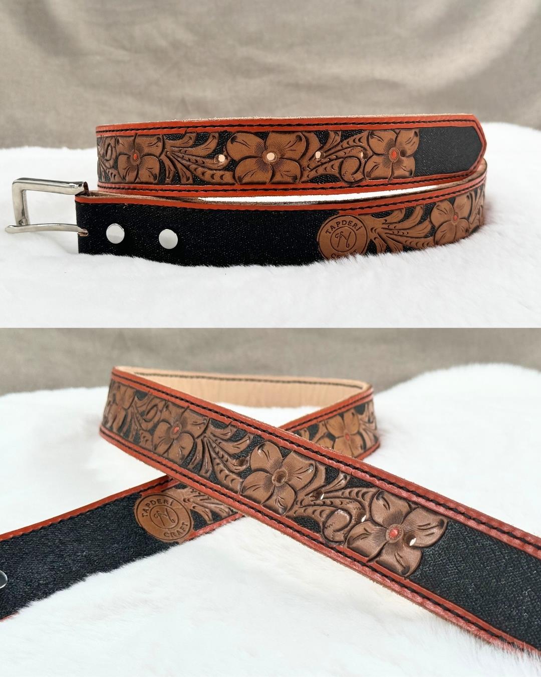 Orange Premium Western Floral Belt