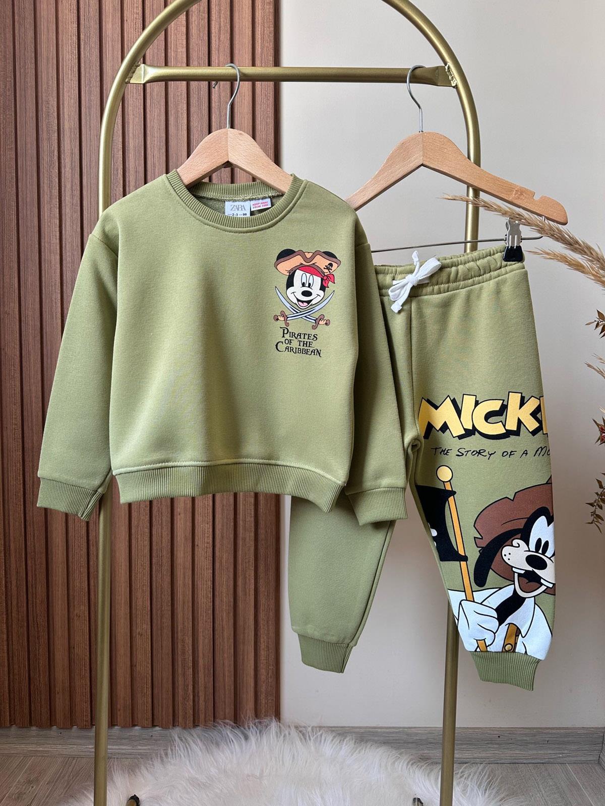  Korsan Mickey Erkek Çocuk Pamuklu İkili Takım Yeşil (2-8 Yaş)