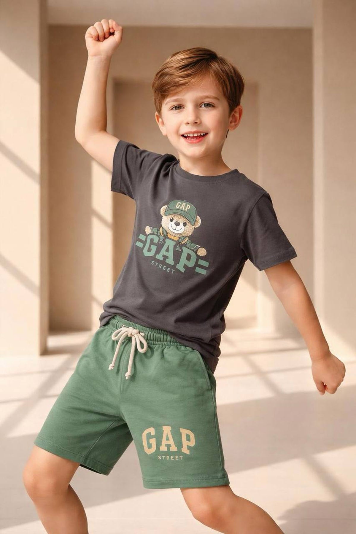 Baskılı Pamuklu İkili Antrasit (3-10 Yaş)