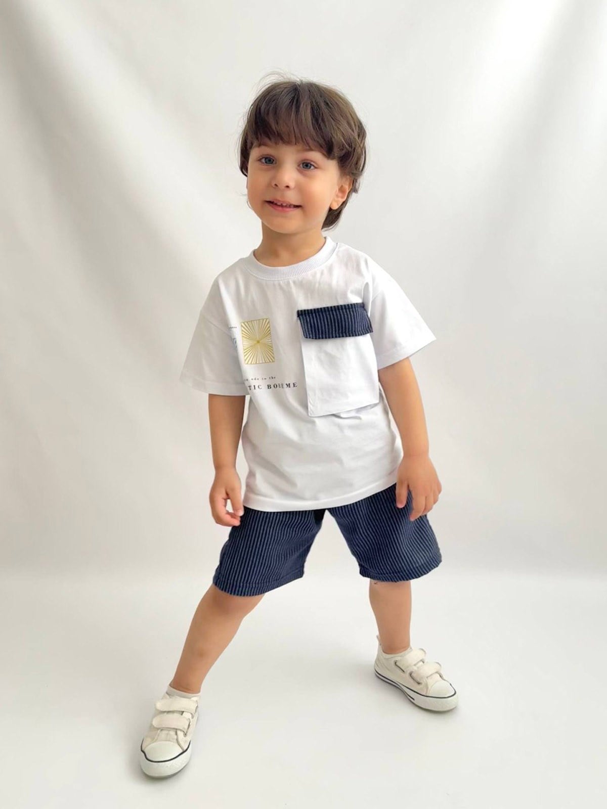 Cepli Tshirt Keten Şort İkili Takım (3-10 Yaş)