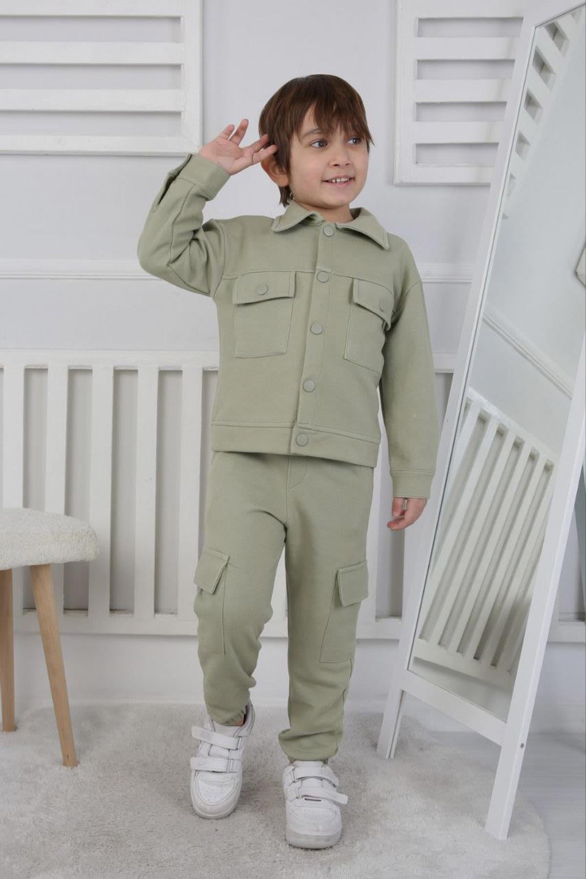 Çıt çıtlı Gömlek Pantolon İkili Takım Yeşil (3-10 Yaş)
