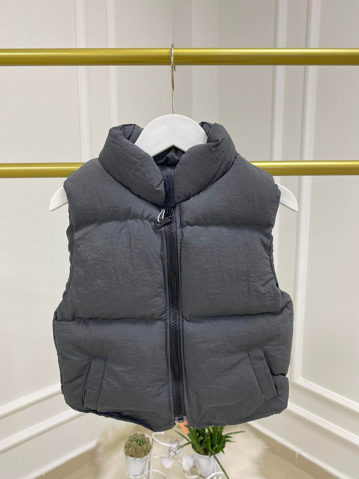 Fermuarlı Cepli Şişme Yelek Unisex Antrasit (1-8 Yaş)
