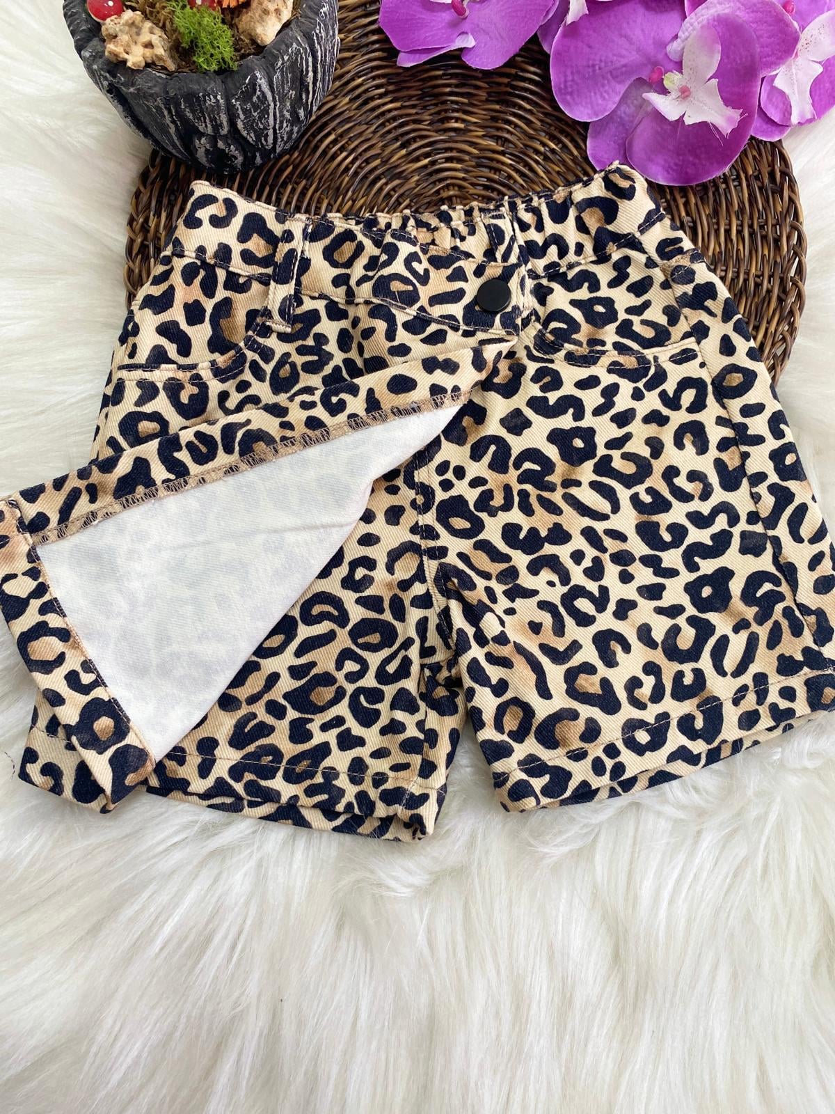 Gabardin Leopar Etekli Şort (3-10 Yaş)