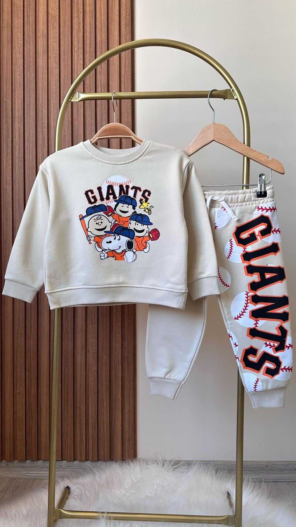 Giants Baskılı Erkek Çocuk Pamuklu İkili Takım Krem (2-8 Yaş)