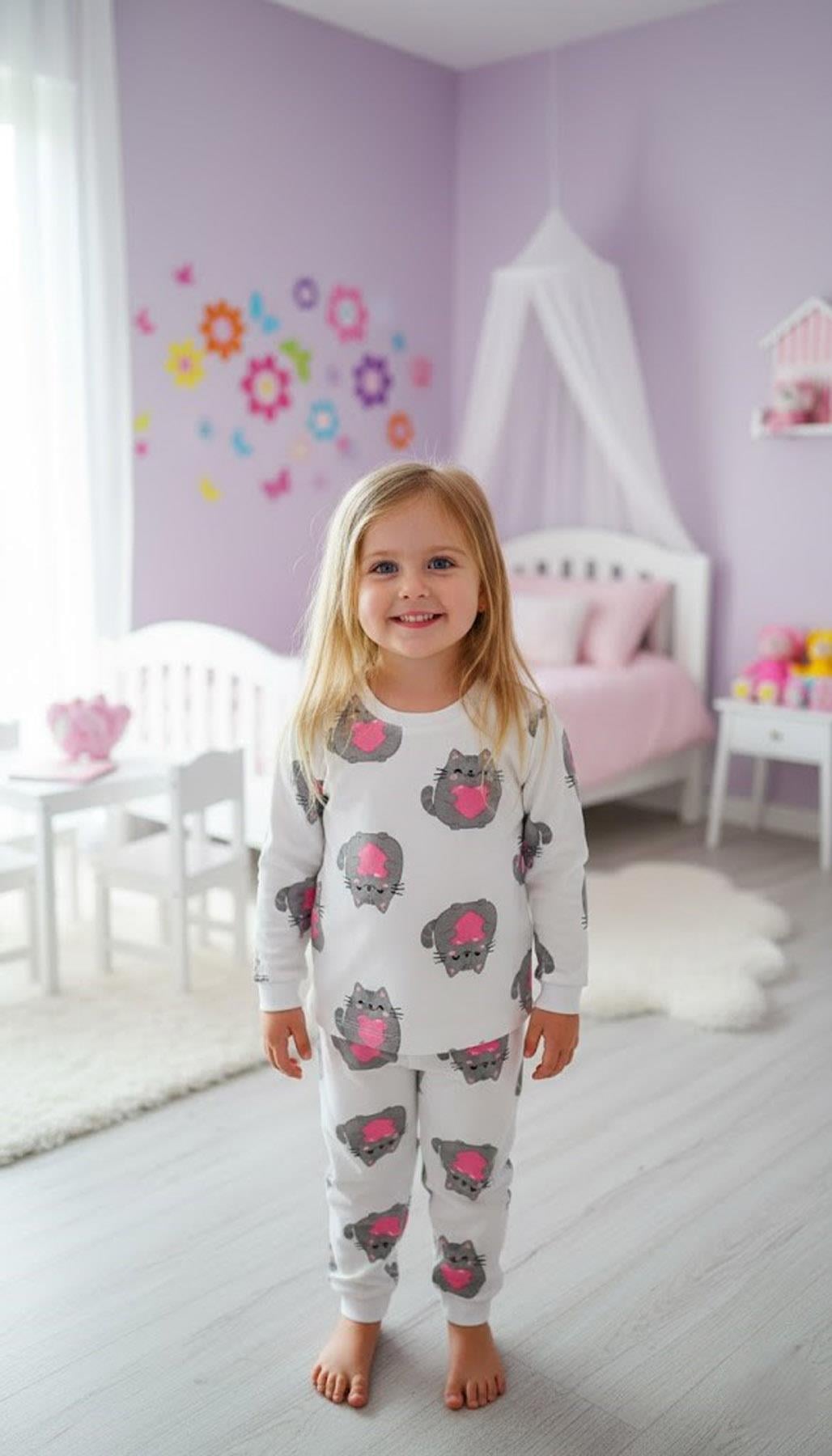 Kedili Pamuklu Pijama Takımı (3-12 Yaş)