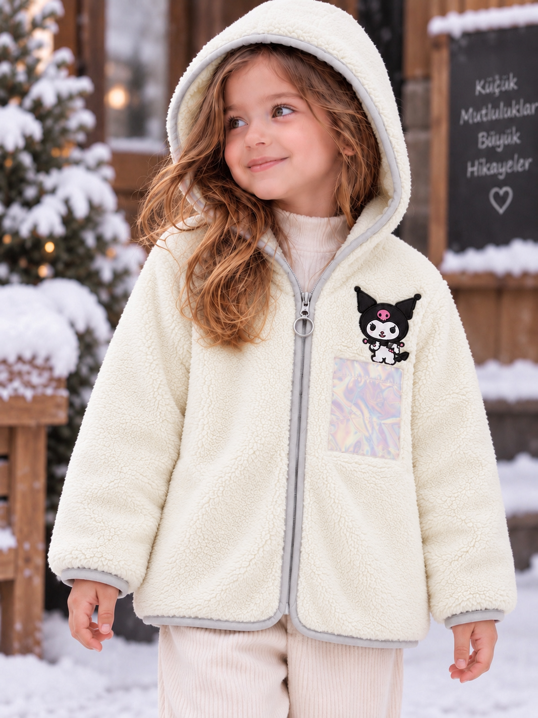 Kuromi Kapüşonlu Peluş Ekru (3-8 yaş)