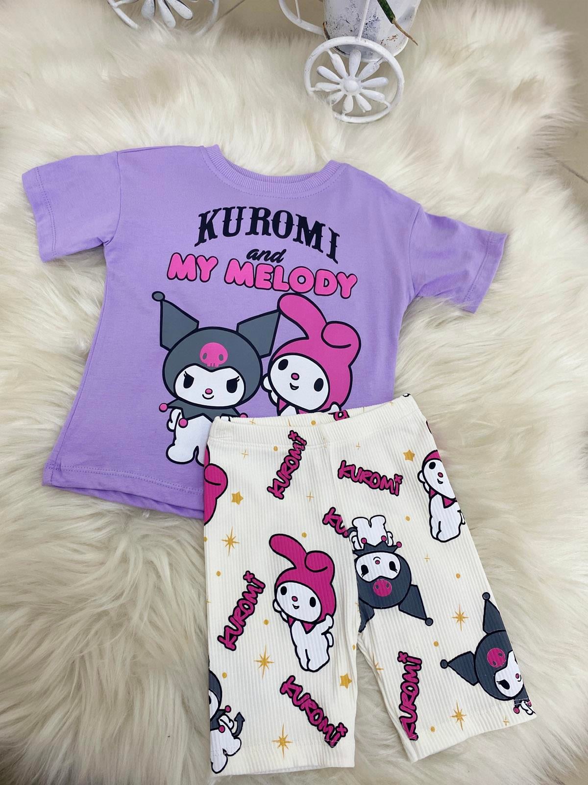 Kuromi My Melodi Biker Taytlı Kız Çocuk Pamuklu İkili Takım Mor (2-8 Yaş)