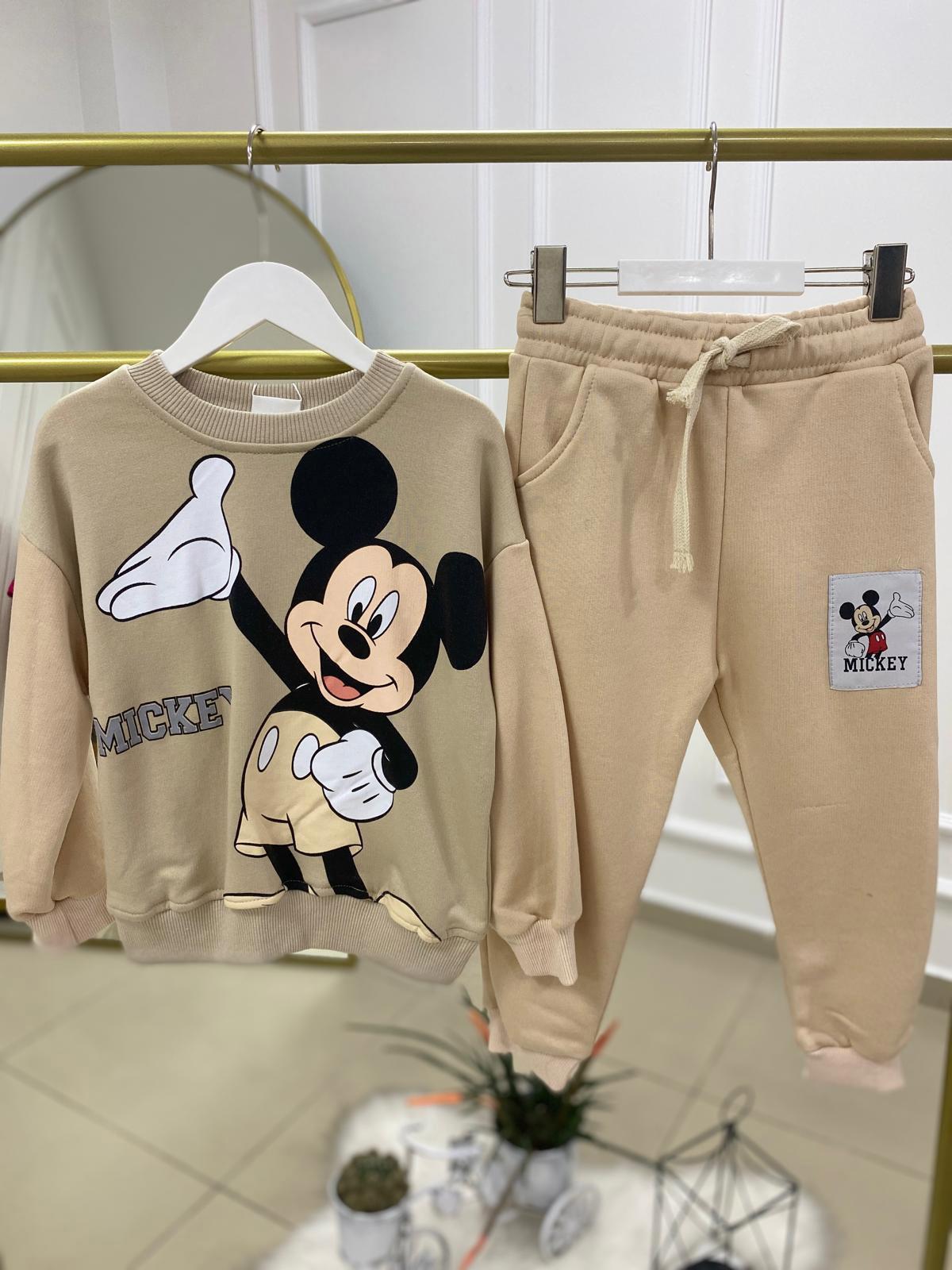 Mickey Armalı Unısex Çocuk Pamuklu İkili Takım Krem (3-10 Yaş)