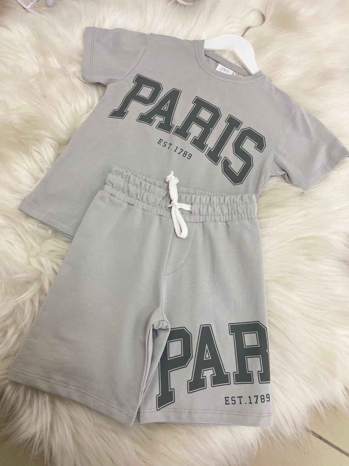 Paris Şortlu Erkek Çocuk Pamuklu İkili Takım Gri (2-8 Yaş)