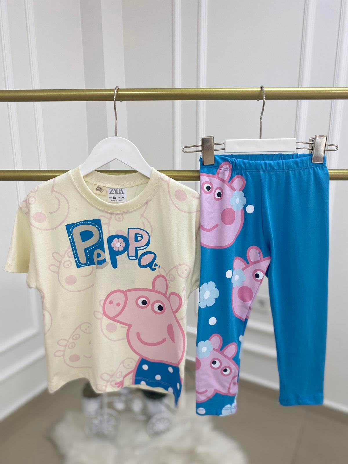 Peppa Taytlı Kız Çocuk Pamuklu İkili Takım Mavi (2-8 Yaş)