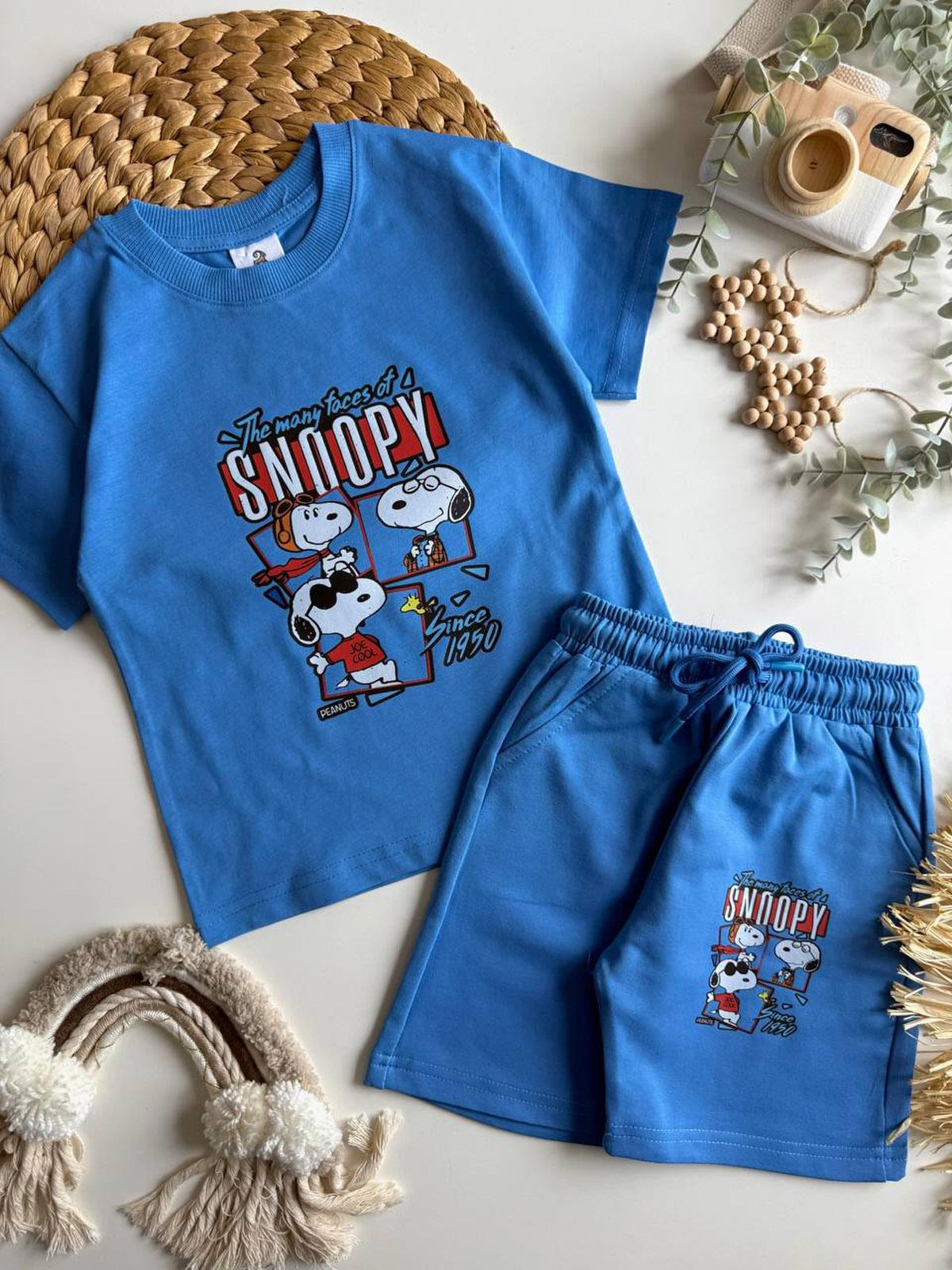Snoopy Baskılı Şortlu İkili Takım Mavi (3-10 Yaş)