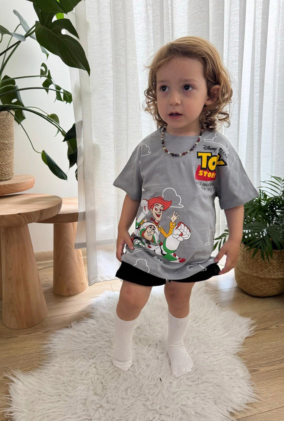 Toy Story Sırt Baskılı Şortlu Erkek Çocuk Pamuklu İkili Takım Gri (2-8 Yaş)