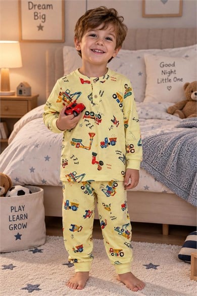 Erkek Çocuk Pamuklu Pijama Takım Sarı (5-13 yaş)