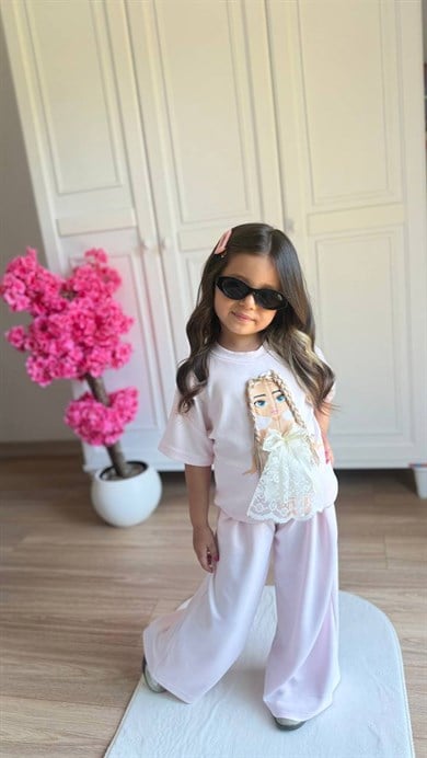 Oys. Kumaş Saç Aksesuarlı İkili Takım  Pembe (3-10 Yaş)