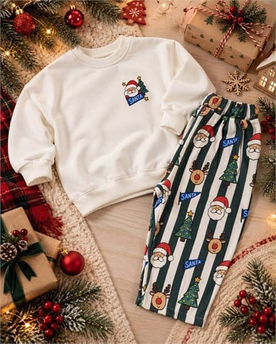 Yeni Yıl Unısex Gabardin Pantolonlu İkili Takım (2-8 yaş)