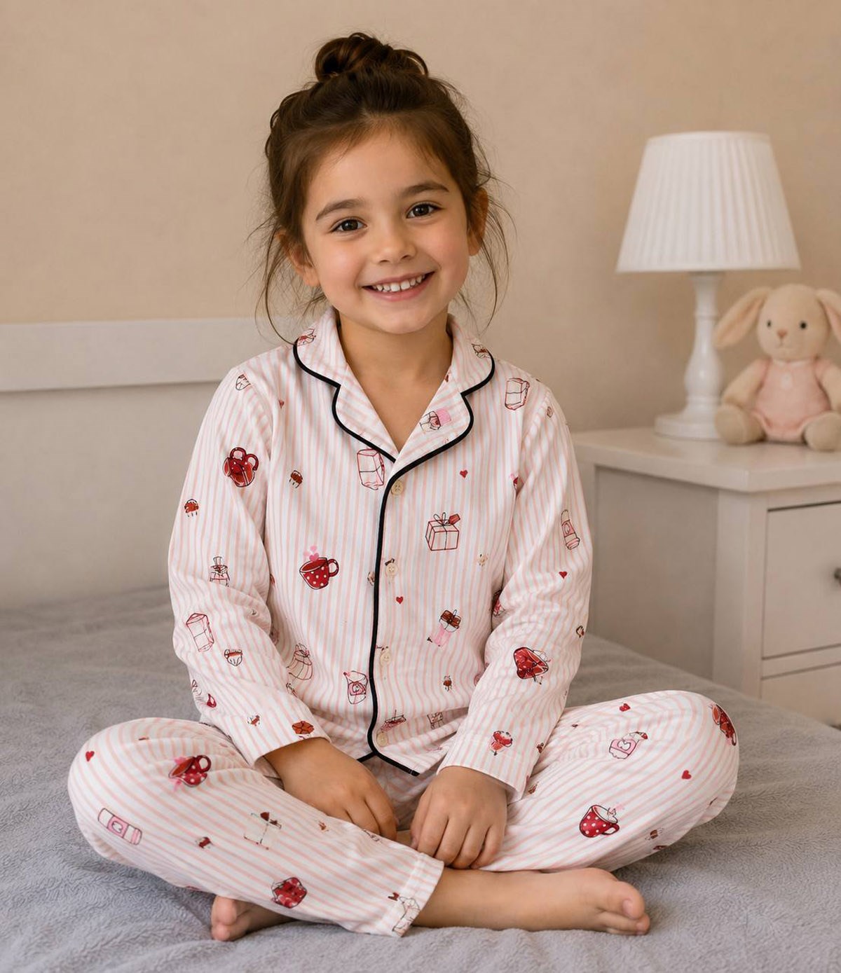 %100Pamuklu Düğmeli Pijama Takımı (3-12yaş)