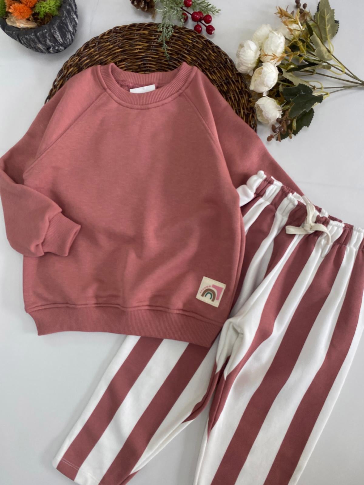 Basic Çizgili 3 İplik İkili Takım Pembe (2-8Yaş)