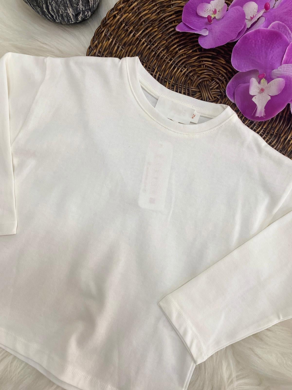 Basic Pamuklu Uzun Kol Tshirt Beyaz (2-7Yaş)