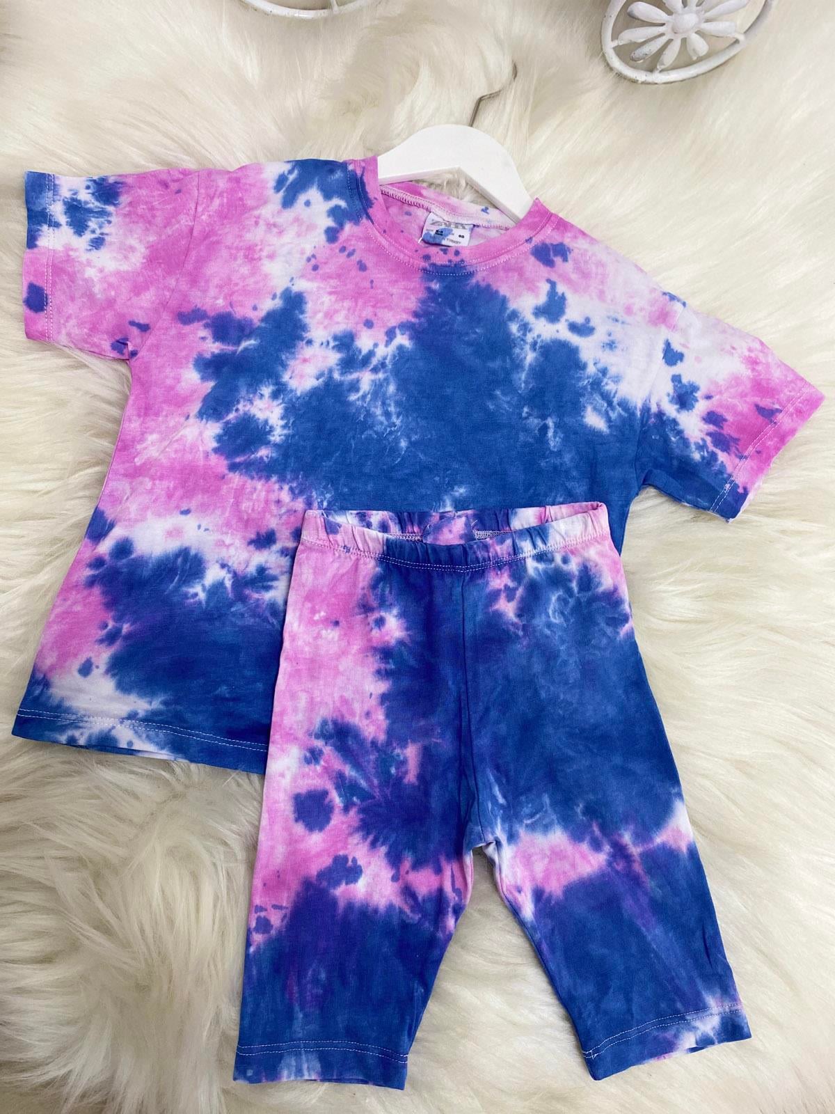 Batik Desen Kız Çocuk Pamuklu İkili Takım Mavi (2-8 Yaş)