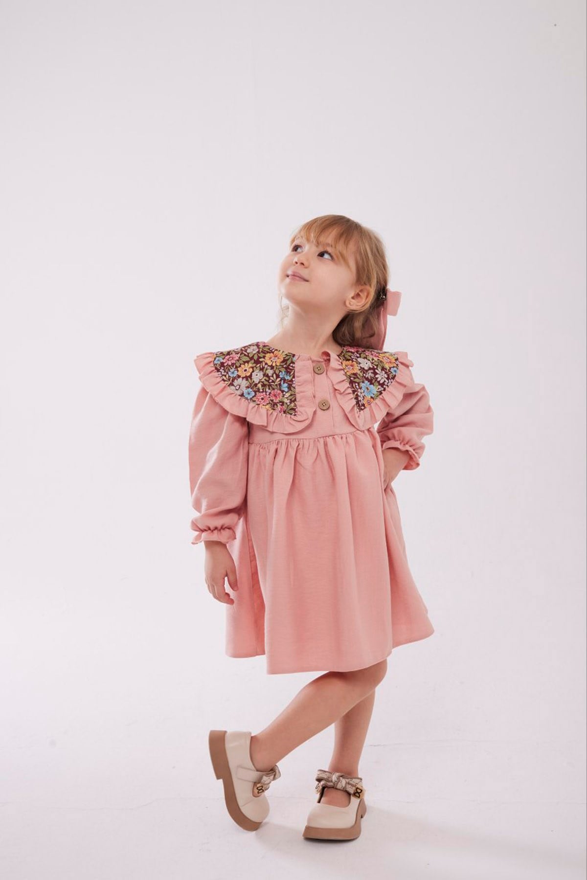 Bebe Yakalı Elbise Pembe (2-8 Yaş)