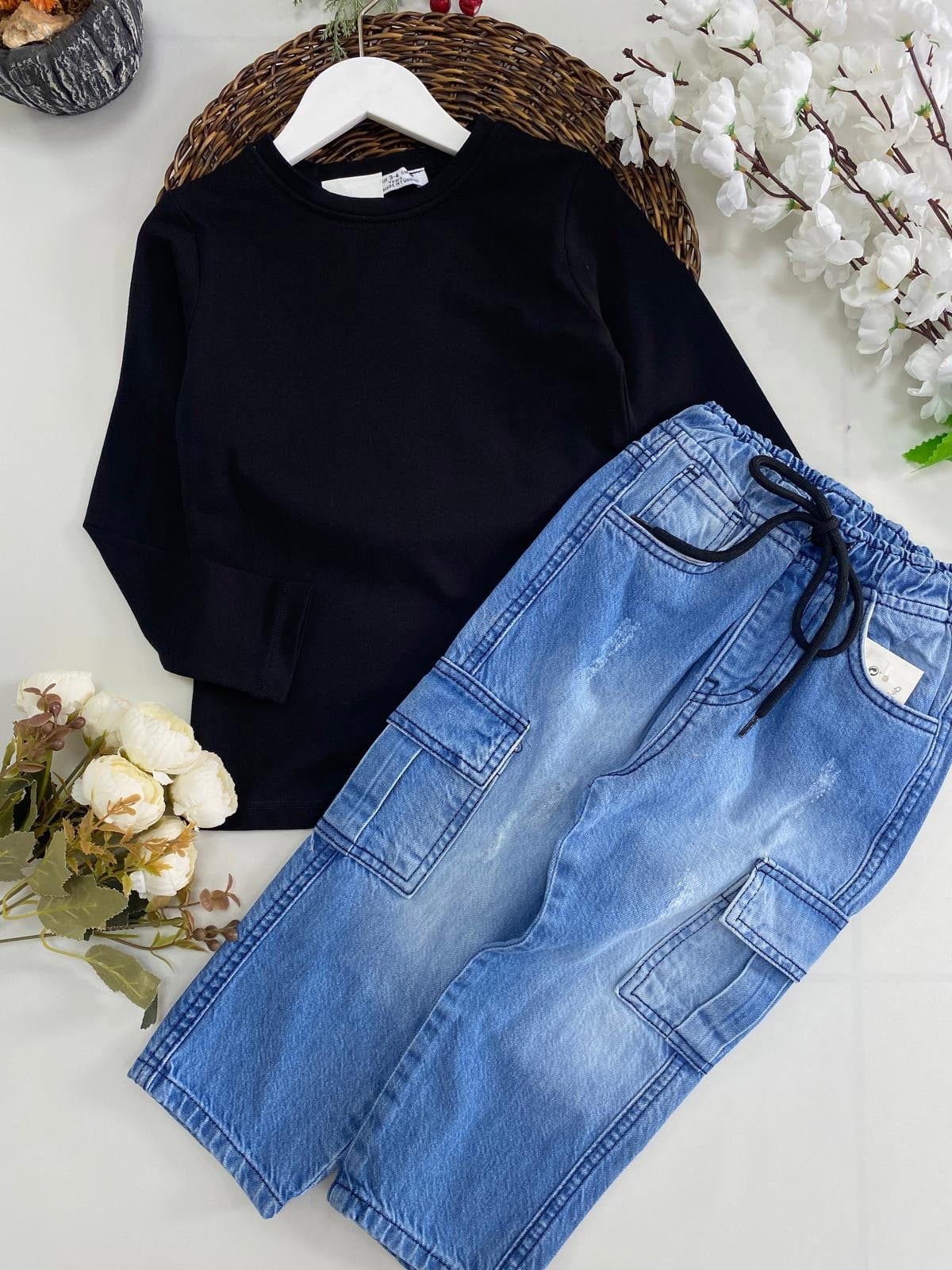 Beli Lastikli Bağcıklı Denim (2-10 Yaş)