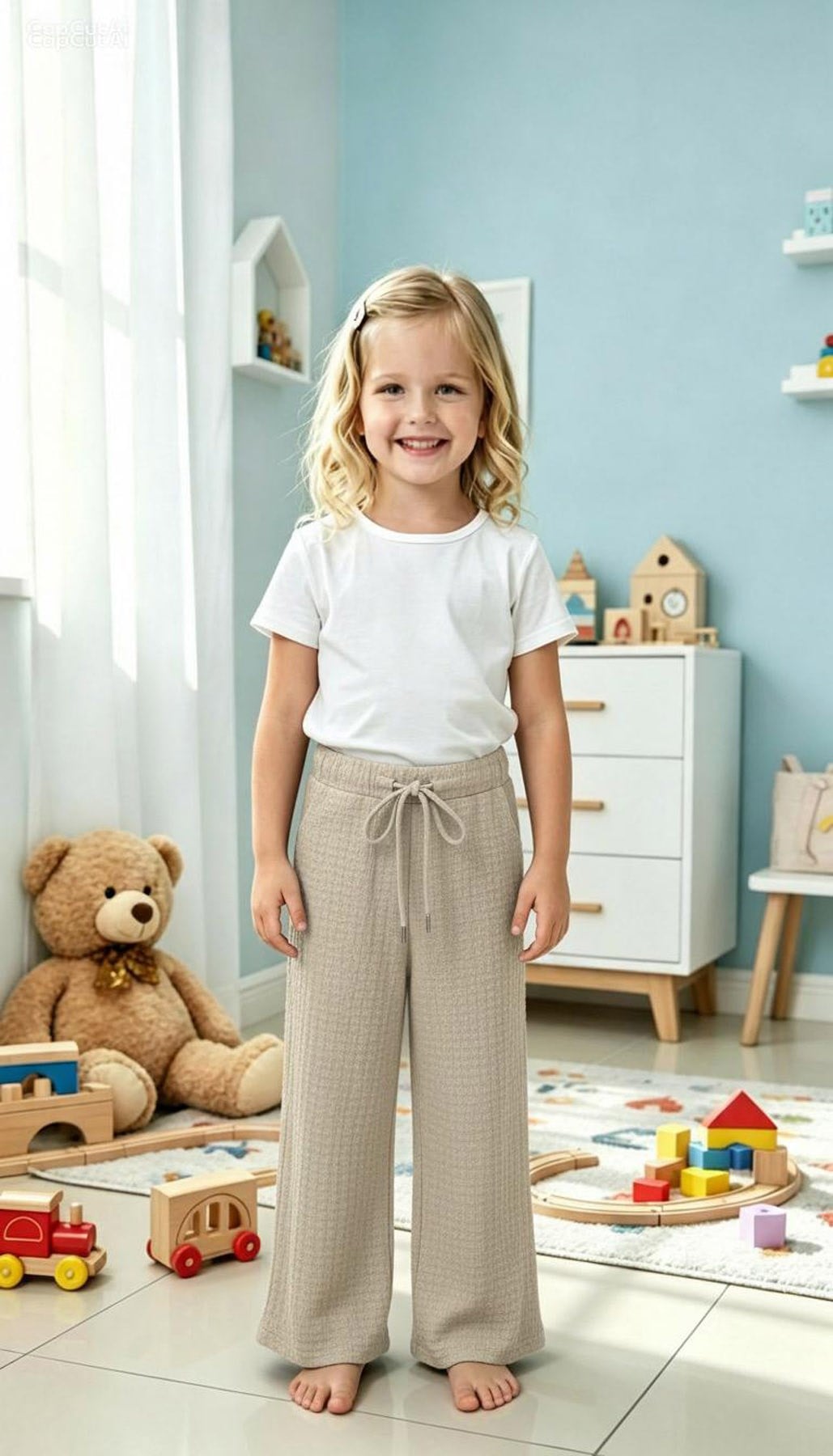Bürümcük Kumaş Pantolon Krem (4-10 Yaş)