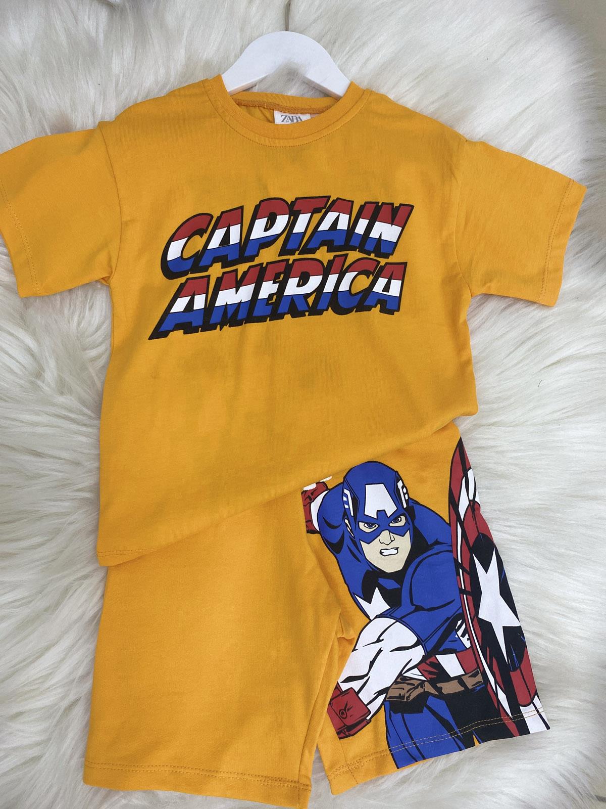 Captaın America Marvel Şortlu Sırt Baskılı Erkek Çocuk Pamuklu İkili Takım Turuncu (2-8 Yaş)