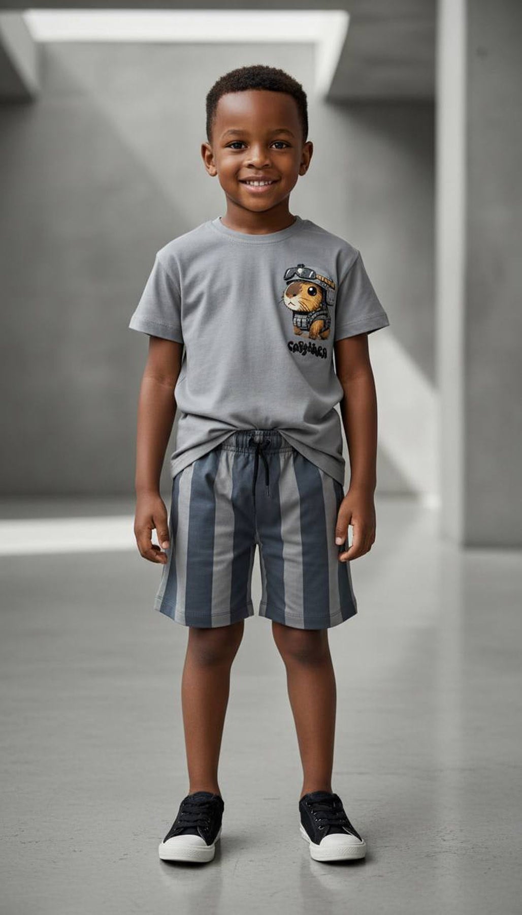 CapyBara Şortlu Pamuklu İkili Takım Gri (3-10 Yaş)