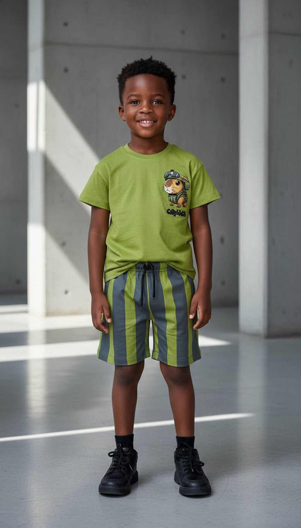 CapyBara Şortlu Pamuklu İkili Takım Yeşil (3-10 Yaş)