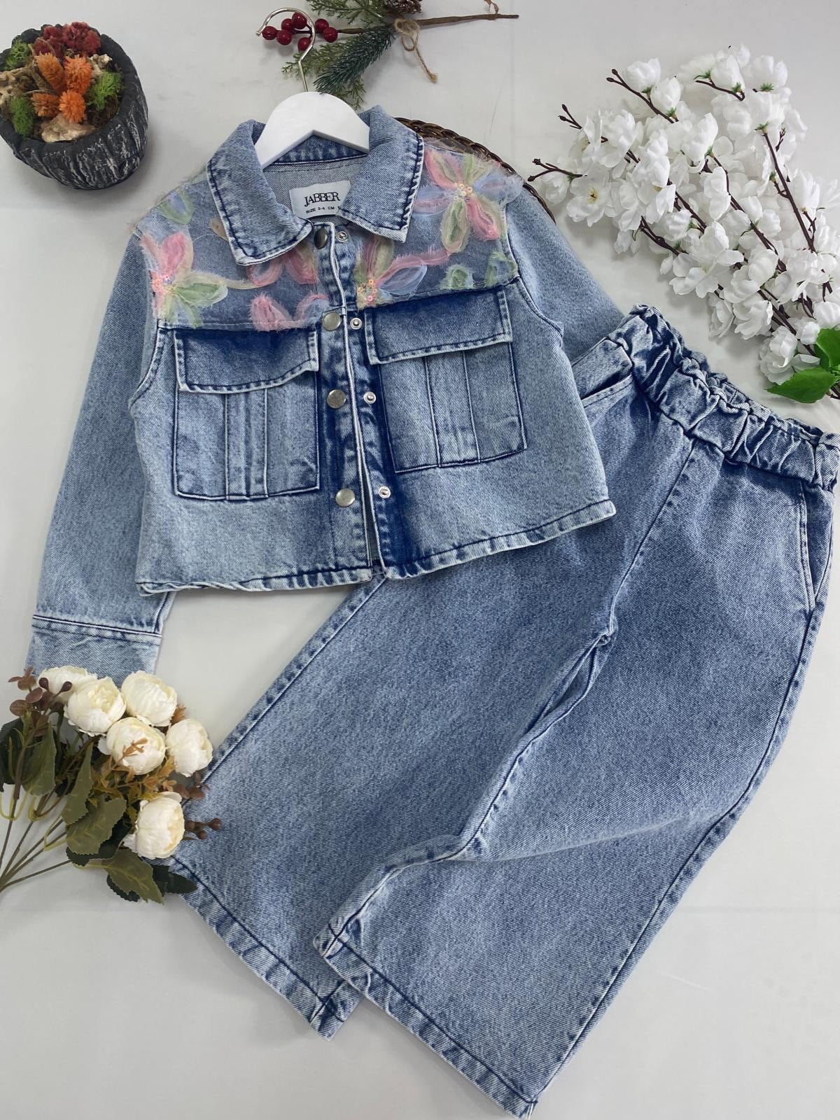 Denim Zambak Detay İkili Takım (3-8 Yaş)