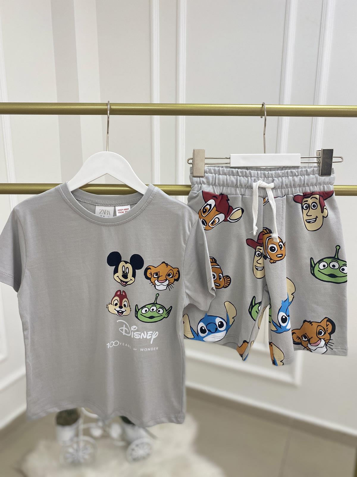Disney 4Lü Şortlu Erkek Çocuk Pamuklu İkili Takım Gri (2-8 Yaş)