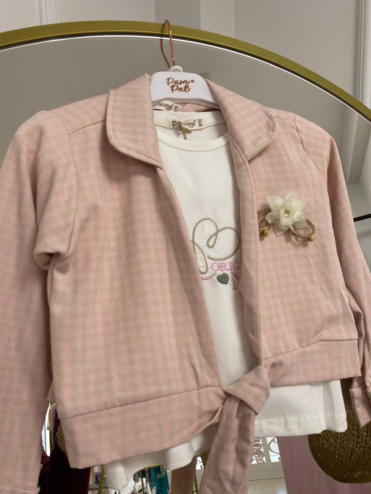 Ekose Etekli 3lü Takım Soft Pembe (2-9  Yaş)
