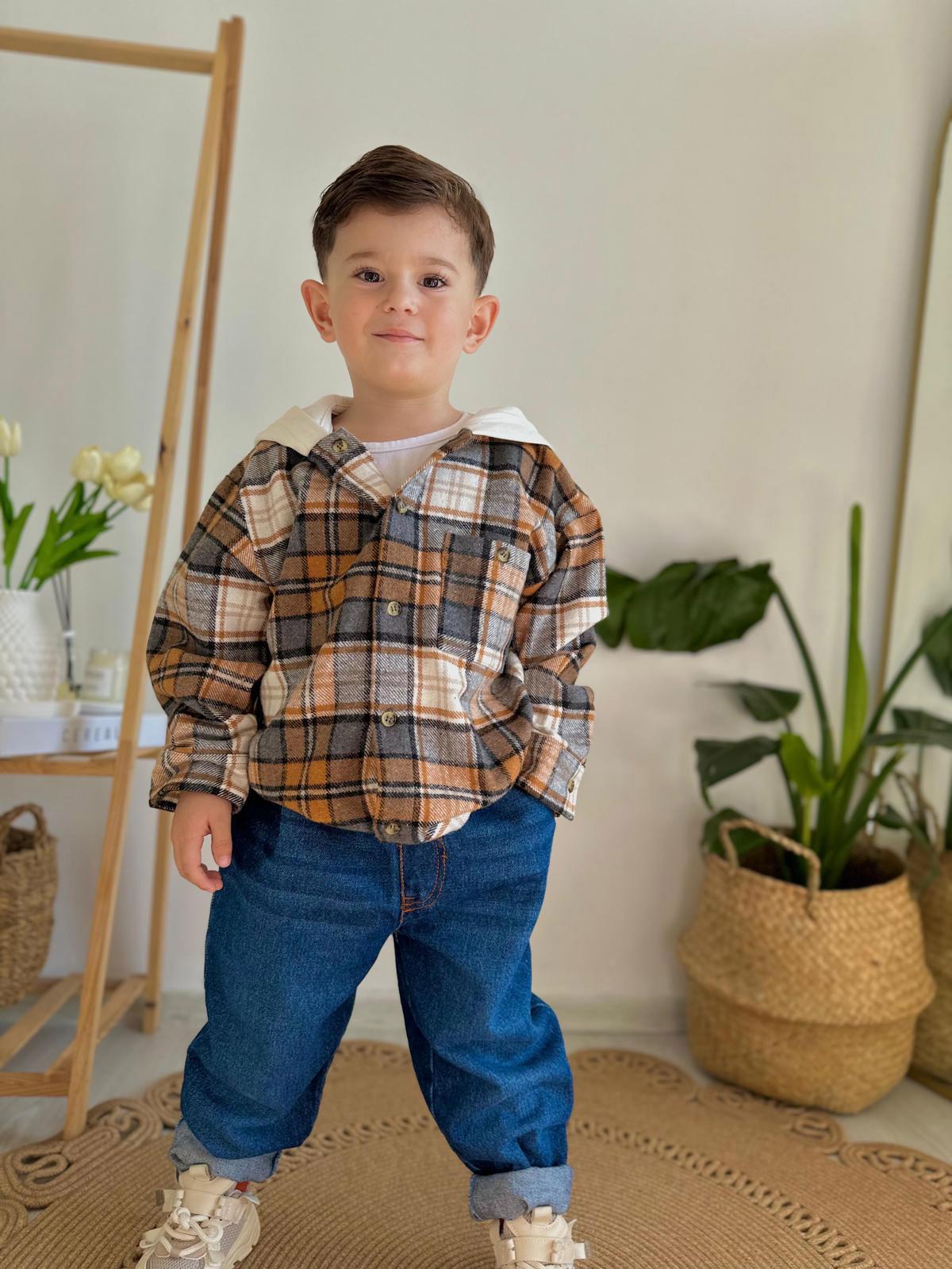 Ekose Gömlekli Jean İkili Takım Kahve (3-10Yaş)