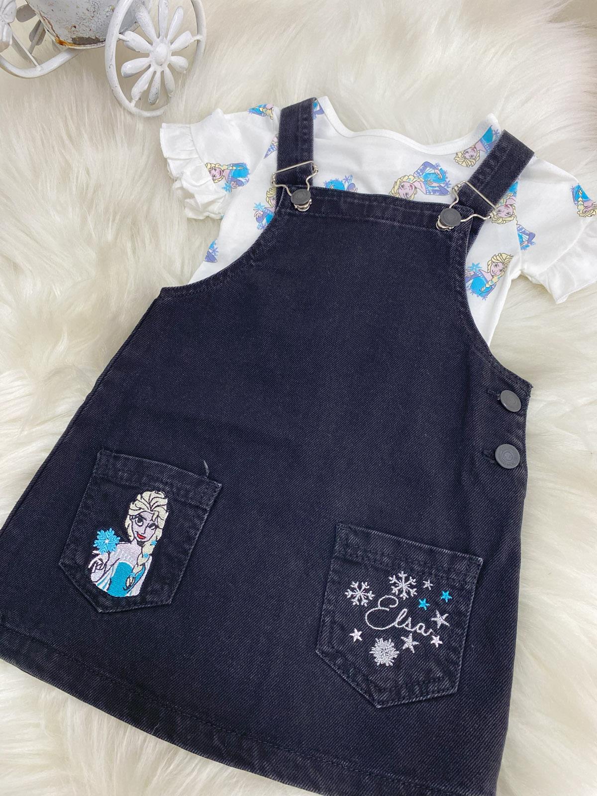 Elsa Body Salopet Kız Çocuk Jean Takım Siyah (18 Ay- 6 Yaş)
