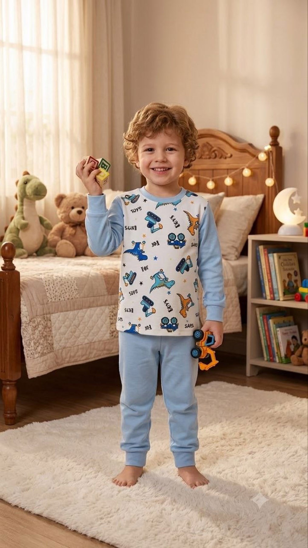 Erkek Çocuk Pamuklu Pijama Takım Mavi (5-8 yaş)