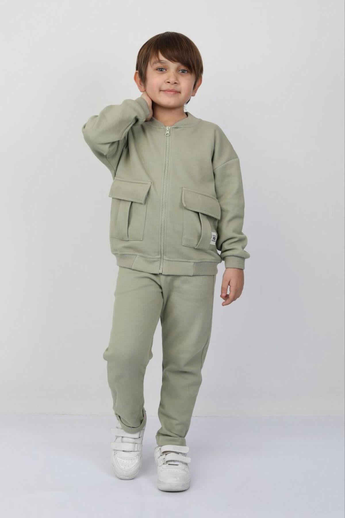 Fermuarlı İnterlok Duble Paça İkili Takım Yeşil (3-10 Yaş)