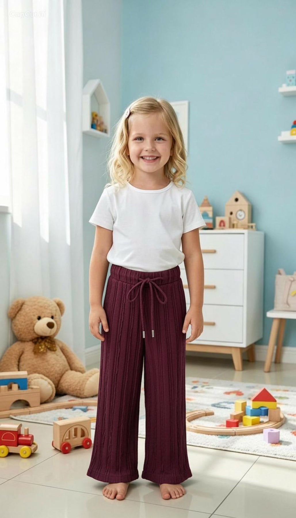 Fırfırlı Kumaş Pantolon Bordo (4-10 Yaş)