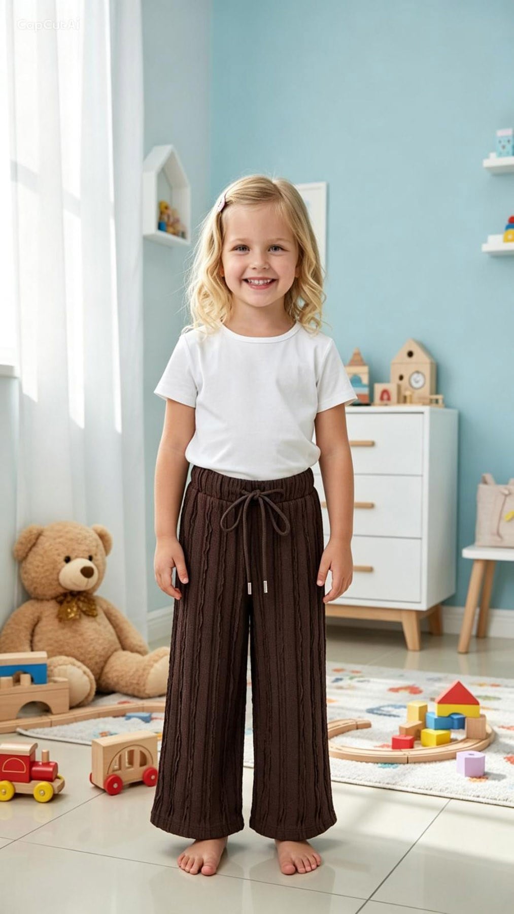 Fırfırlı Kumaş Pantolon Kahve (4-10 Yaş)
