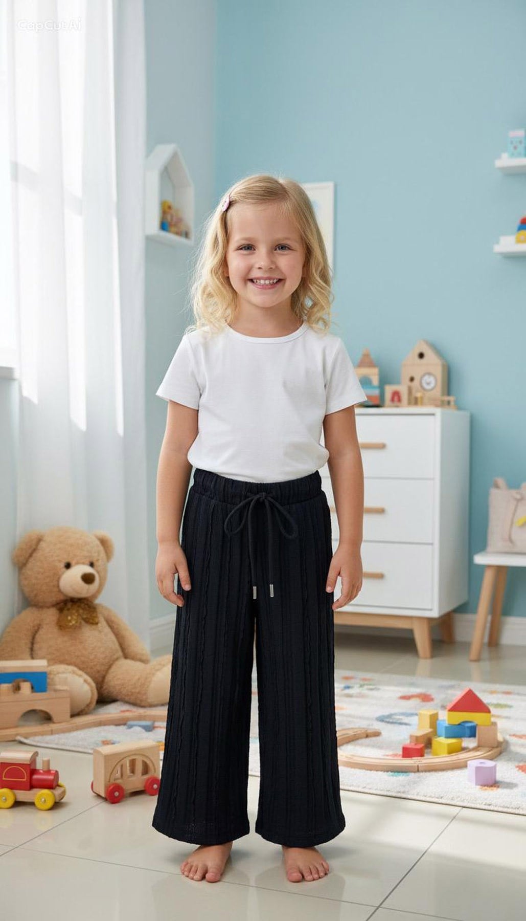 Fırfırlı Kumaş Pantolon Siyah (4-10 Yaş)