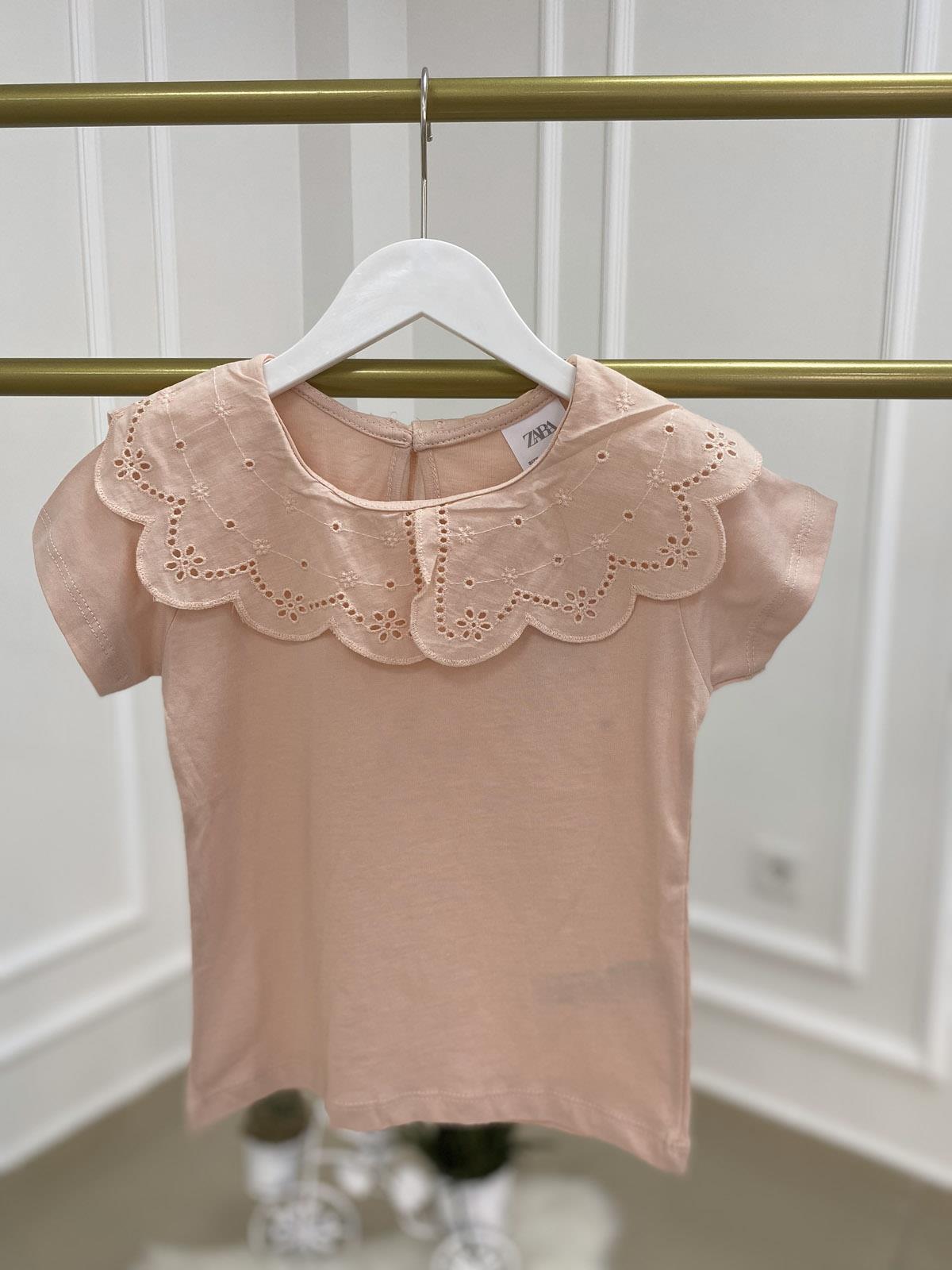Fisto Yaka Kısa Kol Kız Çocuk Pamuklu Tshirt Pembe (2-7 Yaş)