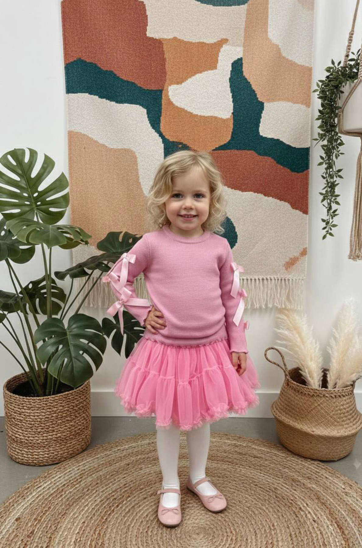 Fiyonklu Body Etekli Takım Pembe (3-10 Yaş)