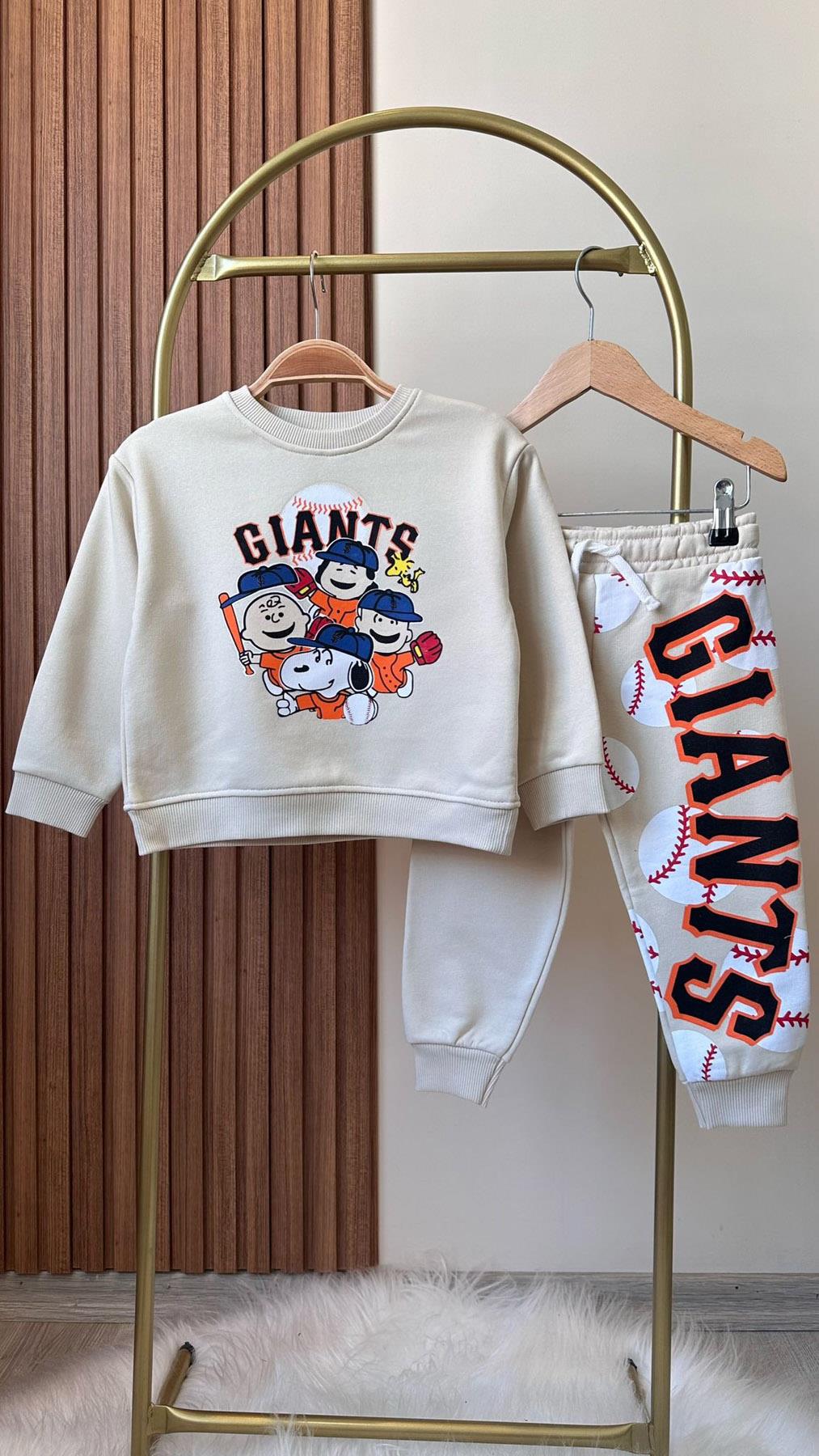 Giants Baskılı Erkek Çocuk Pamuklu İkili Takım Krem (2-8 Yaş)