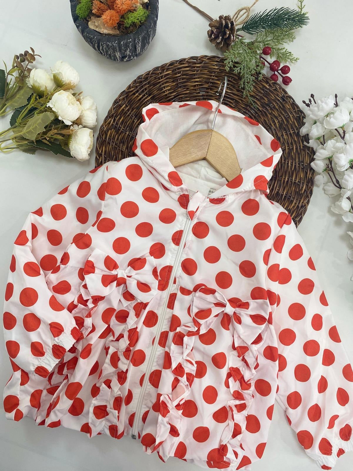 Kapüşonlu Puantiyeli Yağmurluk Kırmızı (5-8 Yaş)