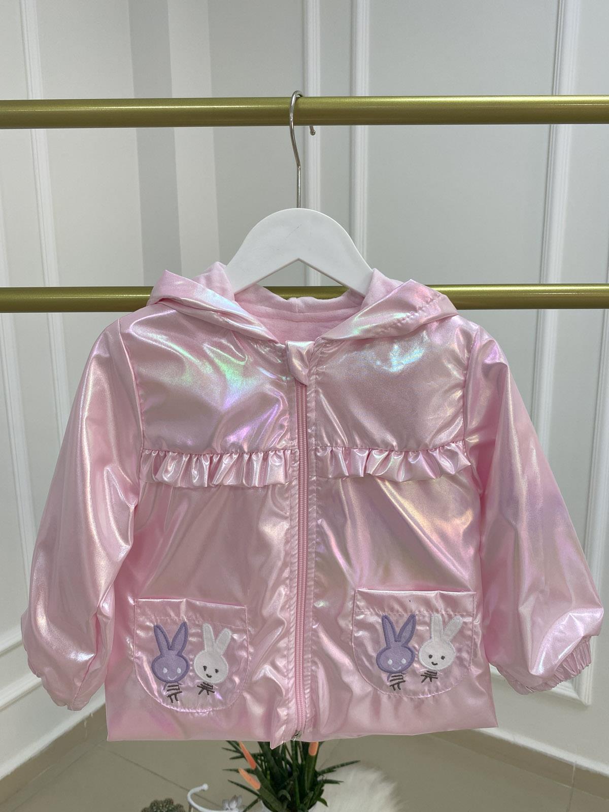 Kapüşonlu Tavşan Baskılı Kız Çocuk Yağmurluk Pembe (1-4 Yaş)
