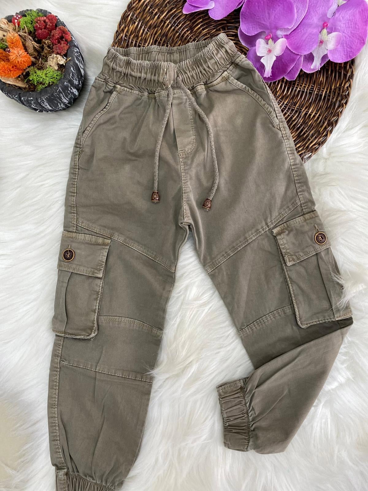 Kargo Cepli Jogger Paça Pamuklu Pantolon  Vizon (5-13 Yaş)