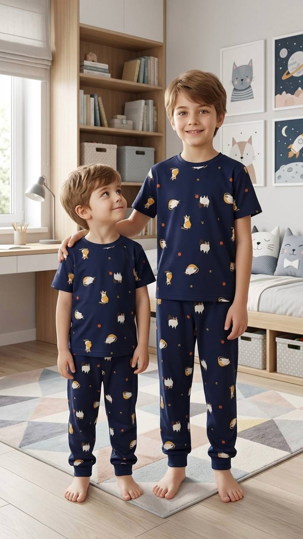 Kedili Pamuklu Pijama Takımı (7-12 Yaş)