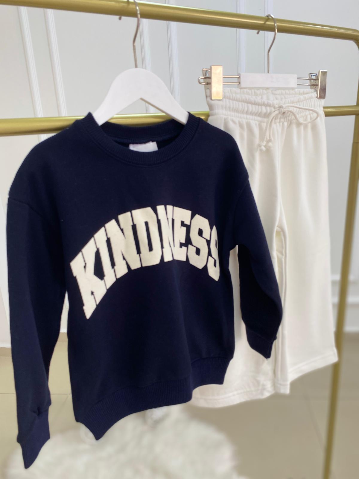 Kindness Kabartma Baskılı Kız Çocuk Pamuklu İkili Takım Lacivert (2-8 Yaş)