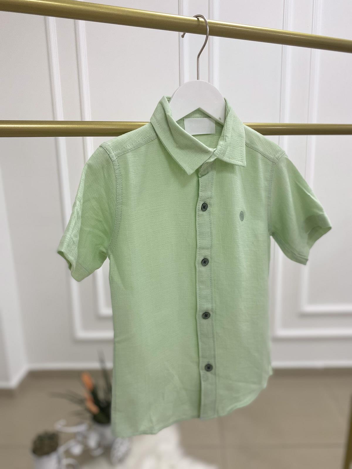 Kısa Kol Erkek Çocuk Pamuk Keten Gömlek Su Yeşili (4-12 Yaş)