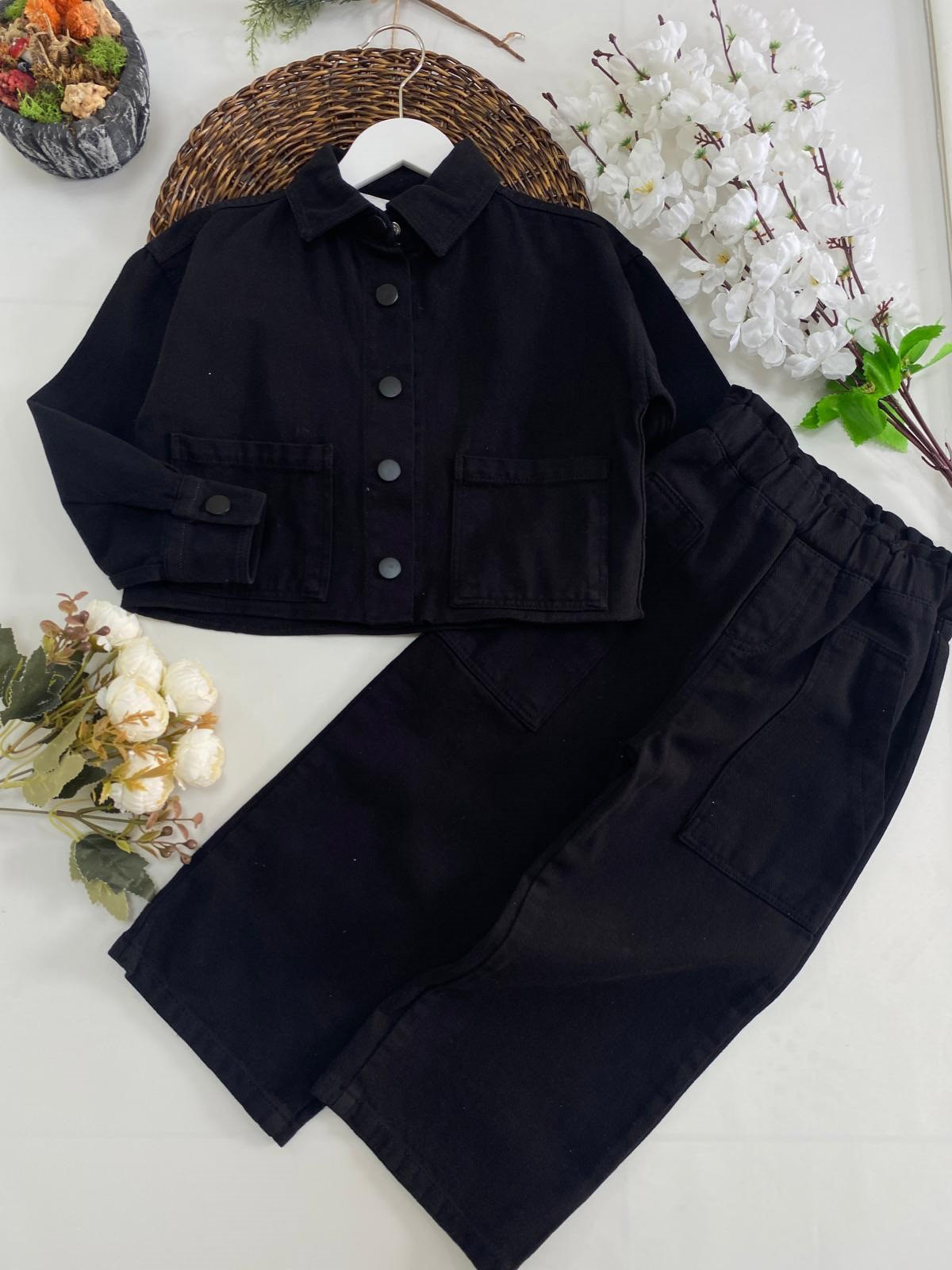 Kız Çocuk Denim İkili Takım Siyah (3-6 Yaş)