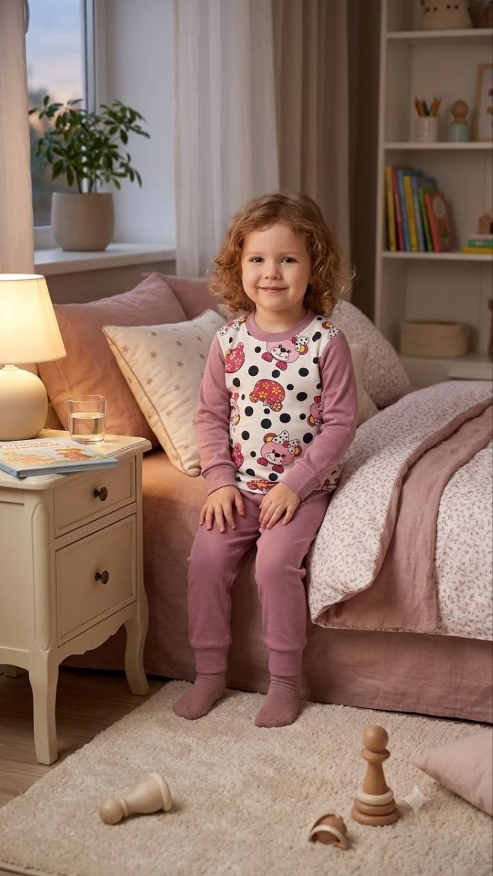 Kız Çocuk Pamuklu Pijama Takım Gülkurusu (5-8 yaş)